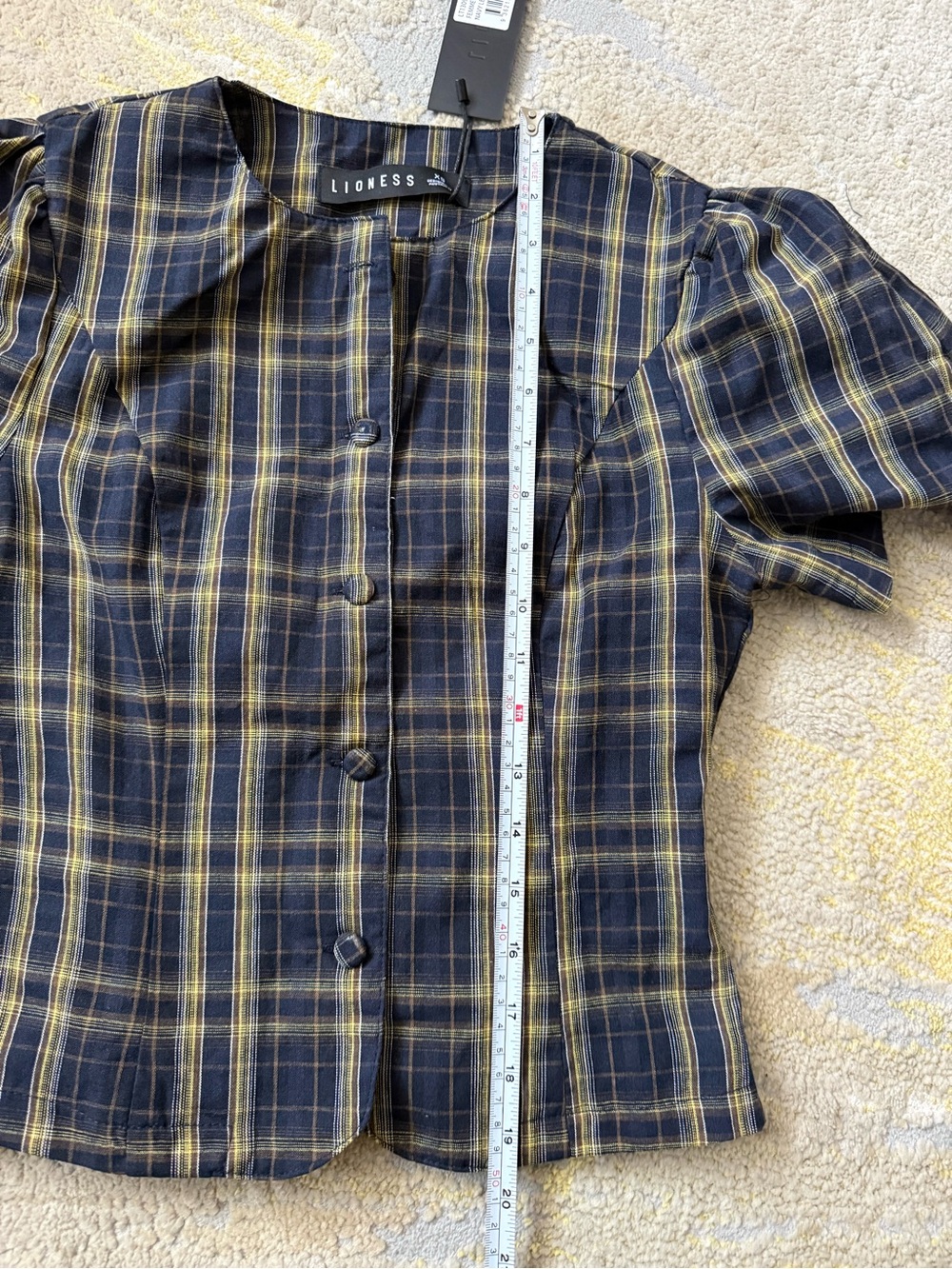 Lioness Navy and Yellow Plaid Short Sleeve Blazer - Picture 4 of 8